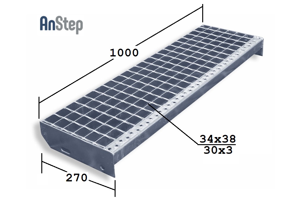 Лестничная ступень SР 34х38/30х3 Zn 1000х270 мм