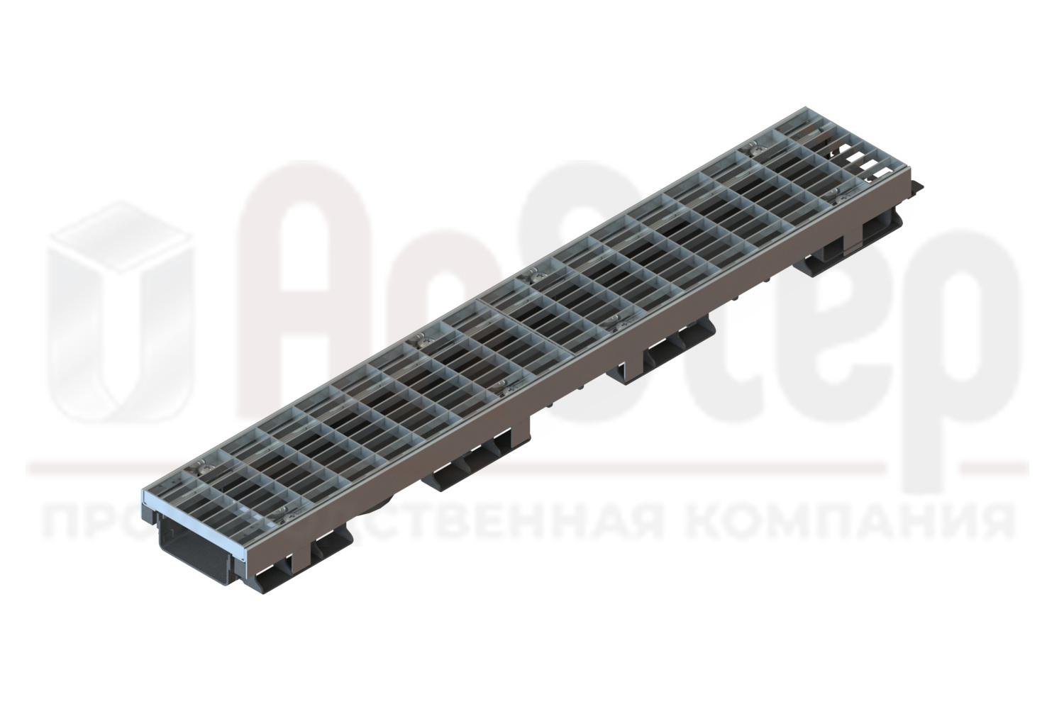 Лоток водоотводный пластиковый усиленный DN100 H60 с решеткой ячеистой оцинкованной, кл. А15 (к-т)